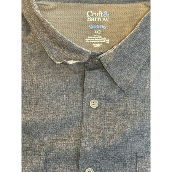 Croft & Barrow Quick Dry Mens Short Sleeve Shirt 4XB Blue Polyester Button-Down - Picture 10 of 13